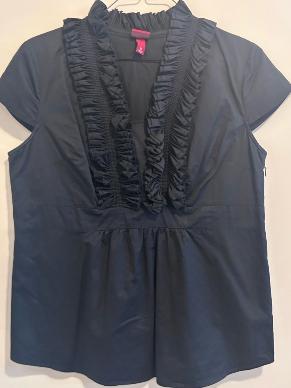 Merona Black Ruffle V-Neck Cap Sleeve Top
